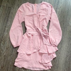 💕Amazon pink dress, v-neck dress, long sleeve, mini dress